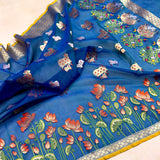 Dual sade pure kora jamdani Handwoven Banarasi saree