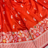 Orange colour pure katan silk Handwoven banarasi saree