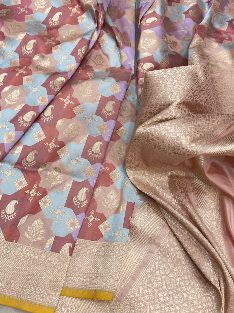 Multicolor Pure Katan Silk Handwoven Banarasi Saree