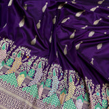 Purple colour pure katan silk Handwoven banarasi saree