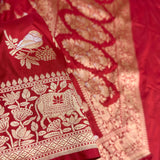 Bridal Red, Pure katan silk Handwoven banarasi saree