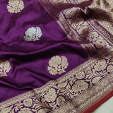 Purple Colour Pure Katan Silk Handwoven Banarasi Saree