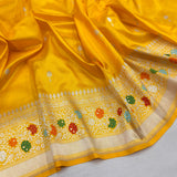 Yellow colour pure Katan silk handwoven banarasi saree