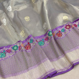 Grey colour pure tissue Handwoven Banarasi saree