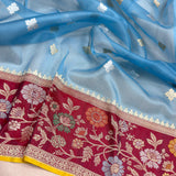 Sky Blue colour pure kora Handwoven Banarasi saree
