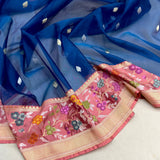 Peacock colour pure kora Handwoven Banarasi saree
