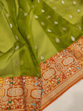Mehndi Green Color Pure Kora Silk Handwoven Banarasi Saree