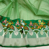 Green colour pure kora handwoven banarasi saree