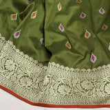 Mehandi green colour pure katan silk Handwoven banarasi saree