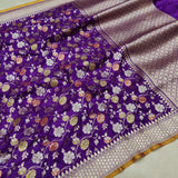 Purple Colour Pure Katan Silk Handwoven Banarasi Saree