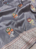 Grey Colour Pure Tissue Silk Handwoven Banarasi Saree
