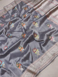Grey Colour Pure Tissue Silk Handwoven Banarasi Saree
