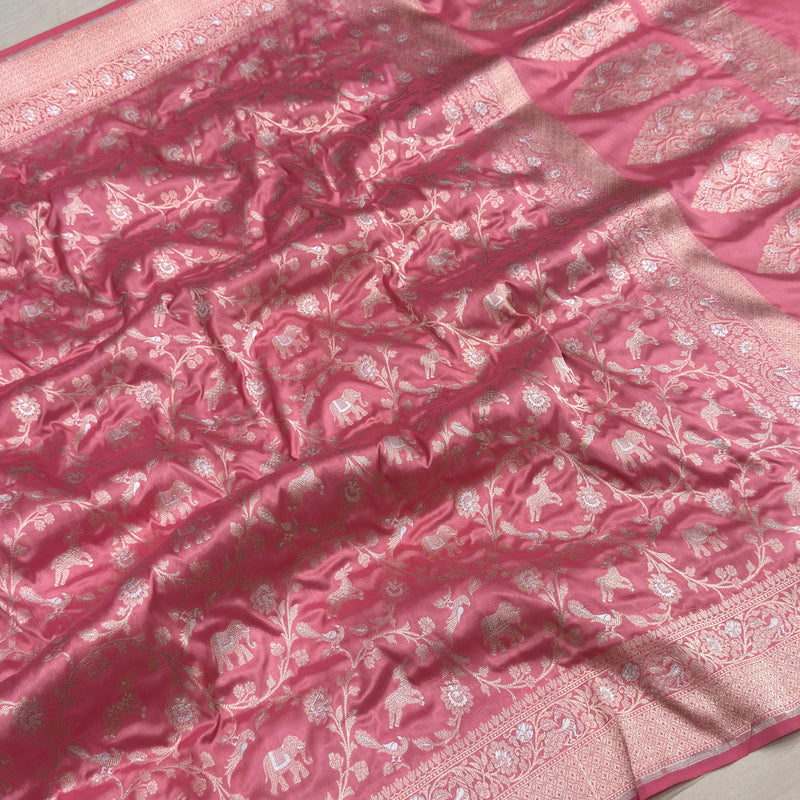 Light pink colour pure Katan silk handwoven banarasi saree