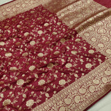 Brown colour pure katan silk handwoven banarasi saree