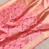 Baby pink colour pure katan silk Handwoven banarasi jungla saree