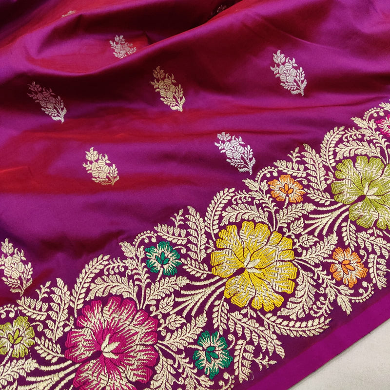 Dual Shade Pure Katan Silk Handwoven Banarasi Saree