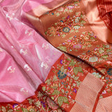 Pink colour pure tissue Handwoven banarasi saree