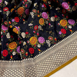 Black colour pure katan silk handwoven banarasi saree