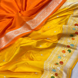 Yellow colour pure Katan silk handwoven banarasi saree