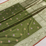 Mehandi green colour pure katan silk Handwoven banarasi saree