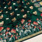 Dark green colour pure katan silk handwoven banarasi saree