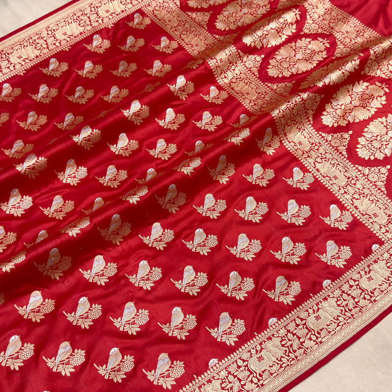 Bridal Red, Pure katan silk Handwoven banarasi saree