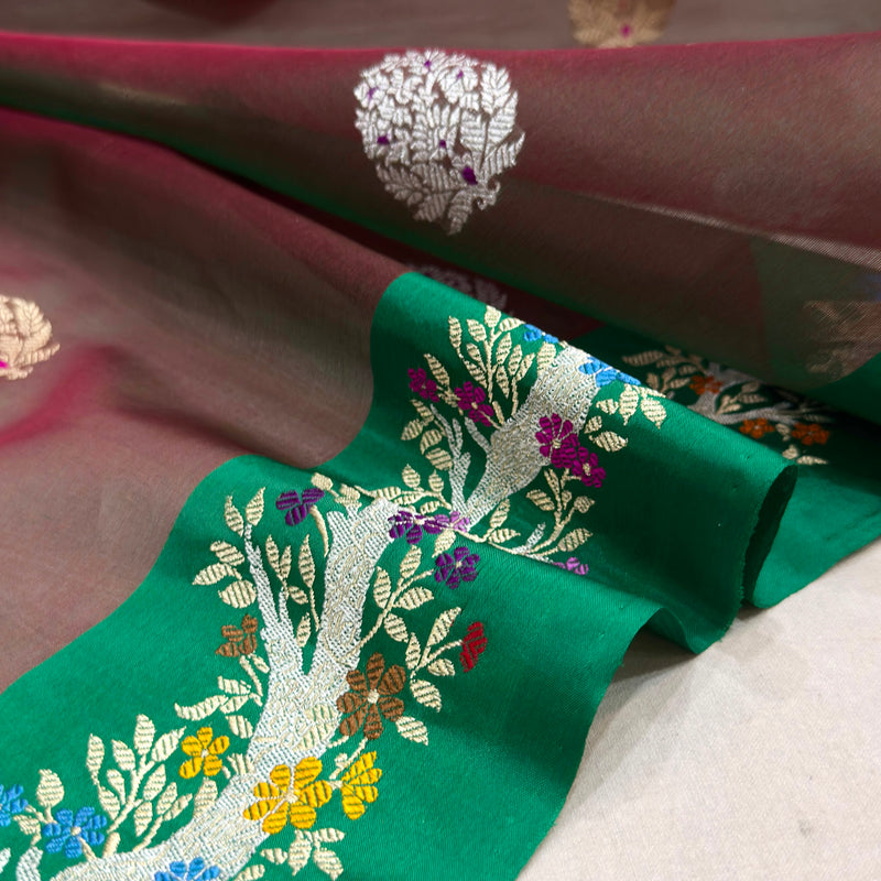 Dual sade pure kora Handwoven Banarasi saree