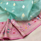 Light green colour pure kora Handwoven Banarasi saree