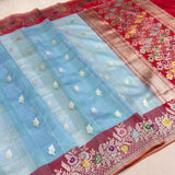 Sky Blue colour pure kora Handwoven banarasi