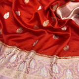 Red colour pure katan silk Handwoven banarasi saree