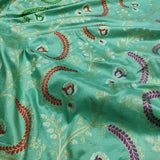 Aqua colour Pure Katan Silk Handwoven Banarasi Saree