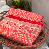 Peach colour pure katan silk Handwoven banarasi saree