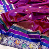 Dual shade pure katan silk Handwoven banarasi saree