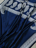 Nevi blue colour pure katan silk Handwoven banarasi saree