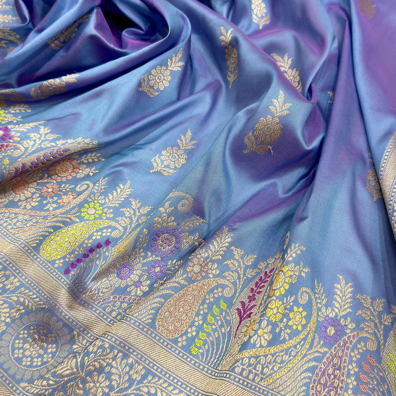 Dual Shade Pure Katan Silk Handwoven Banarasi Saree