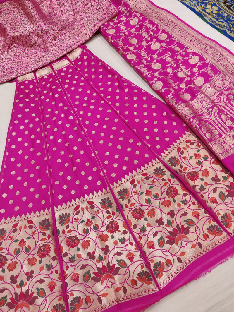 Pink colour Katan silk handwoven banarasi lehenga