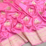 Pink colour pure katan silk handwoven banarasi saree