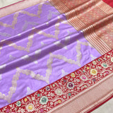 Lavender colour pure katan silk Handwoven banarasi saree