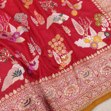 Red colour pure katan silk Handwoven banarasi saree