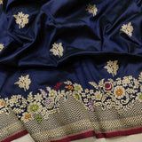 Nevi blue Pure Katan Silk Handwoven Banarasi Saree