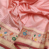 Pink colour pure katan silk handwoven banarasi saree