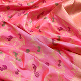 Baby pink colour pure katan silk Handwoven banarasi jungla saree