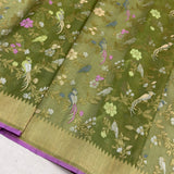 Mehandi green colour pure kora jamdani Handwoven banarasi saree