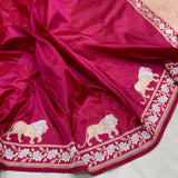 Rani pink colour pure katan silk Handwoven banarasi saree
