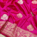 Rani-pink Colour Pure Katan Silk Handwoven Banarasi Saree