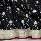 Black colour pure katan silk handwoven banarasi saree