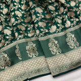 Bottle green colour pure katan silk handwoven banarasi saree