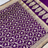 Purple colour pure katan silk Handwoven banarasi saree