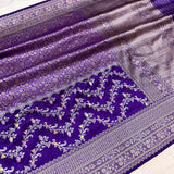 Purple colour pure katan silk handwove Banarasi tanchoi saree