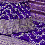 Purple colour pure katan silk handwove Banarasi tanchoi saree